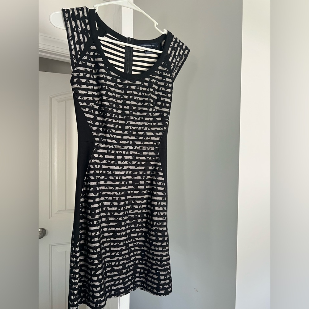 French Connection Black and Gray Patterned Mini Dress